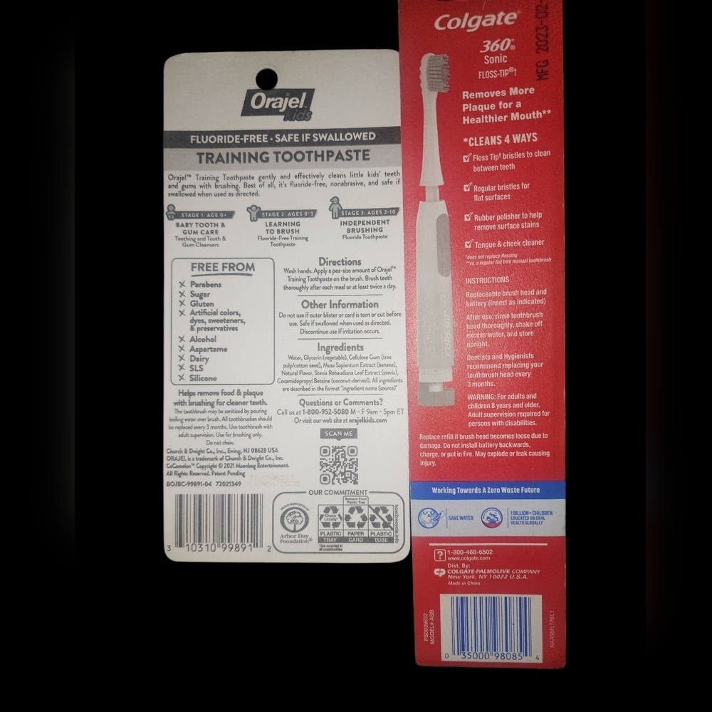 1 Adult Colgate Floss Tip 360 Battery Powered And 1 Orajel Cocomelon 0-3 Trainin - Picture 2 of 2